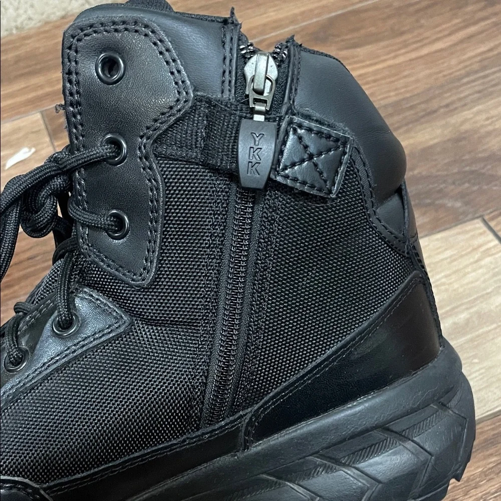 Black interceptor tactical boots with zipper closure
